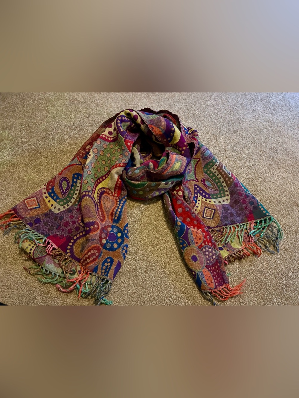 Large Colorful Woven Fringe Scarf
